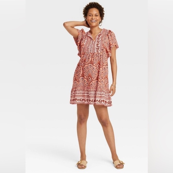 Knox Rose Dresses & Skirts - Knox Rose Mini Dress Ruffle Boho Summer Short Sleeve - size small